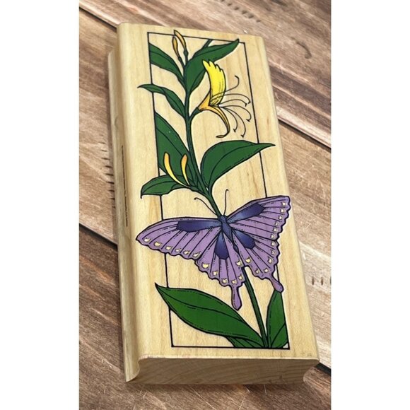 H922 BUTTERFLY BOOKMARK BY HERO ARTS WOOD MOUNTED RUBBER STAMP FLORAL HONEY - Picture 1 of 6